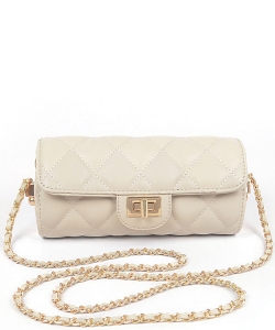 Quilted Faux Leather Crossbody Bag 6741-1  BEIGE